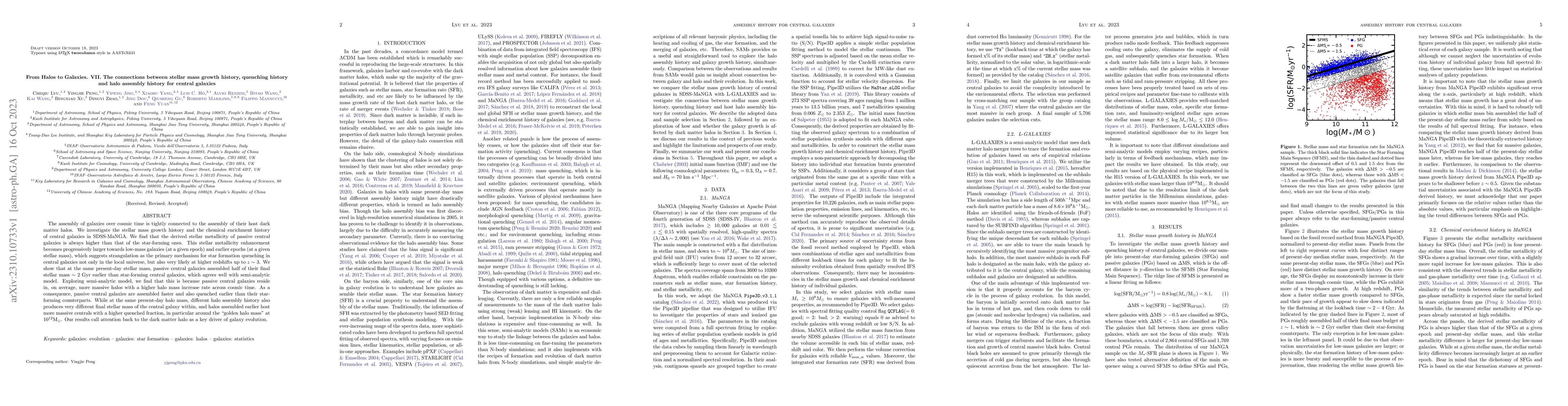 Thumbnail for From Halos to Galaxies. VII. The Connections Between Stellar Mass Growth
  History, Quenching History and Halo Assembly History for Central Galaxies