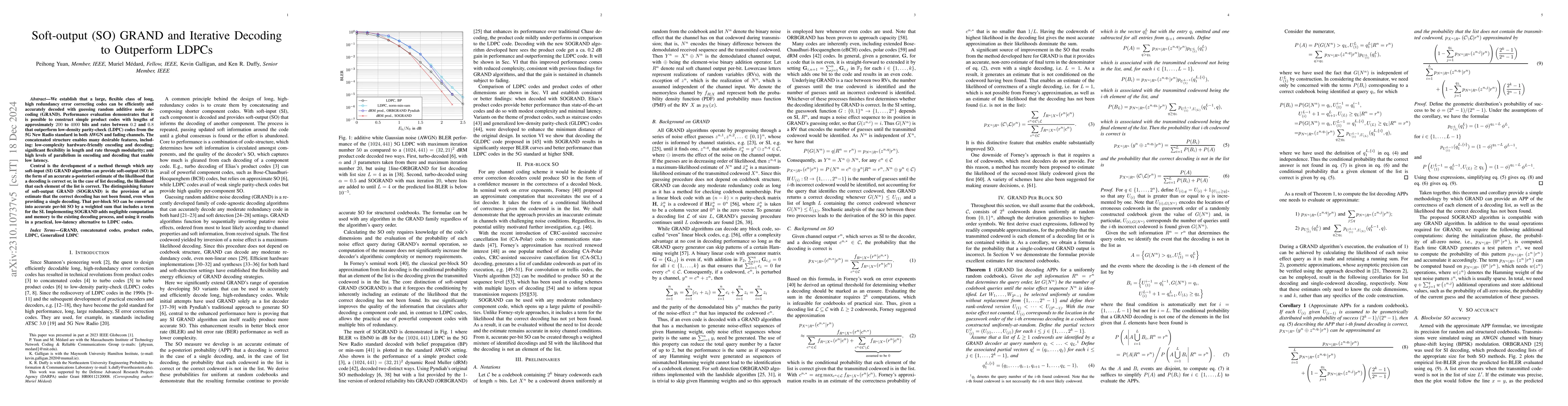 Thumbnail for Soft-output (SO) GRAND and Iterative Decoding to Outperform LDPCs