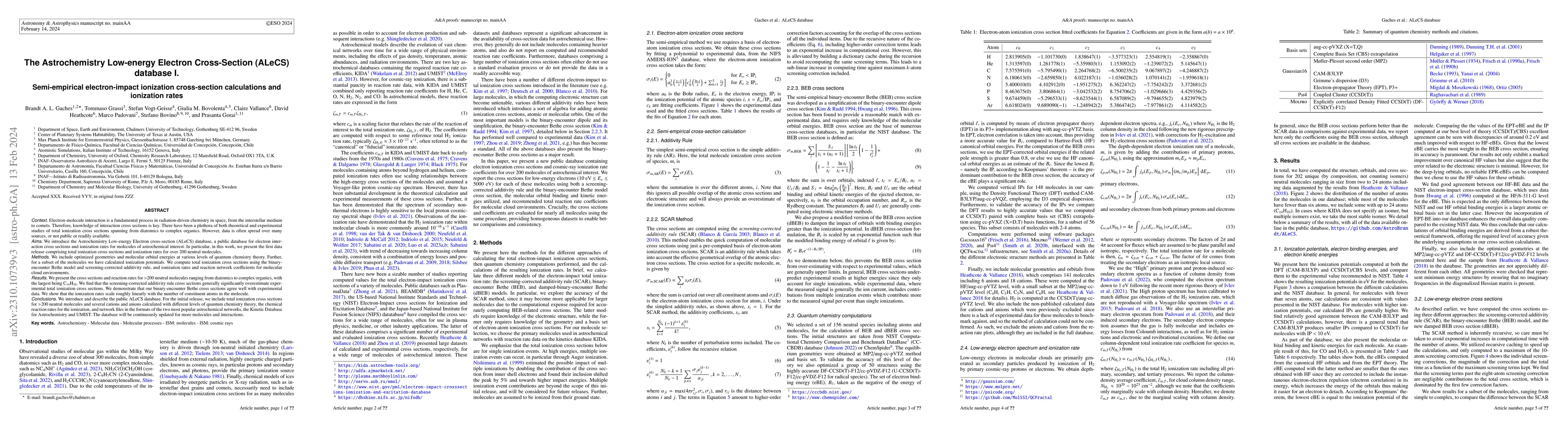 Thumbnail for The Astrochemistry Low-energy Electron Cross-Section (ALeCS) database I.
  Semi-empirical electron-impact ionization cross-section calculations and
  ionization rates