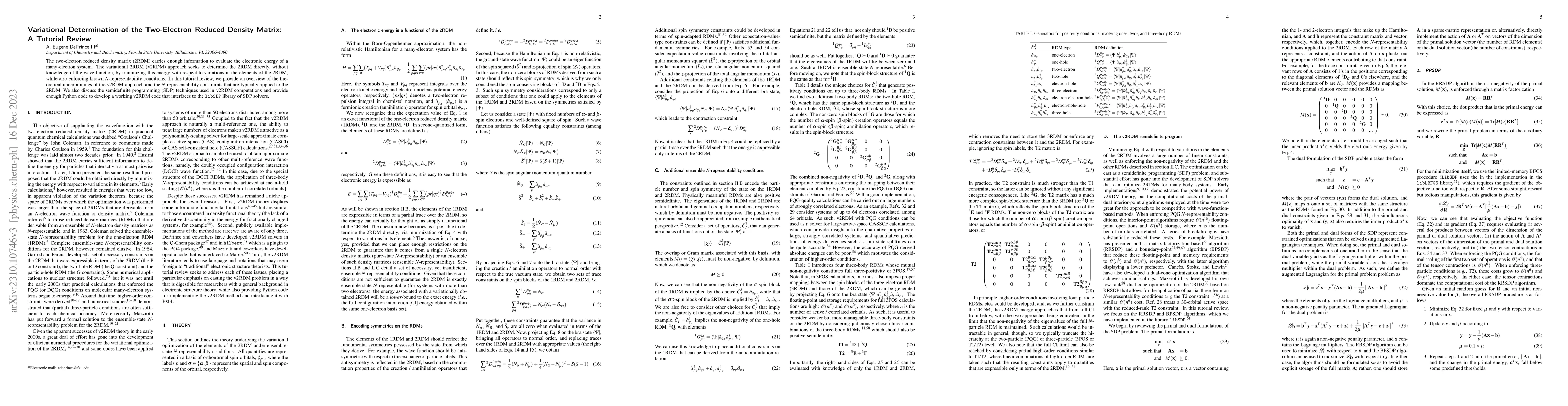Thumbnail for Variational Determination of the Two-Electron Reduced Density Matrix: A
  Tutorial Review