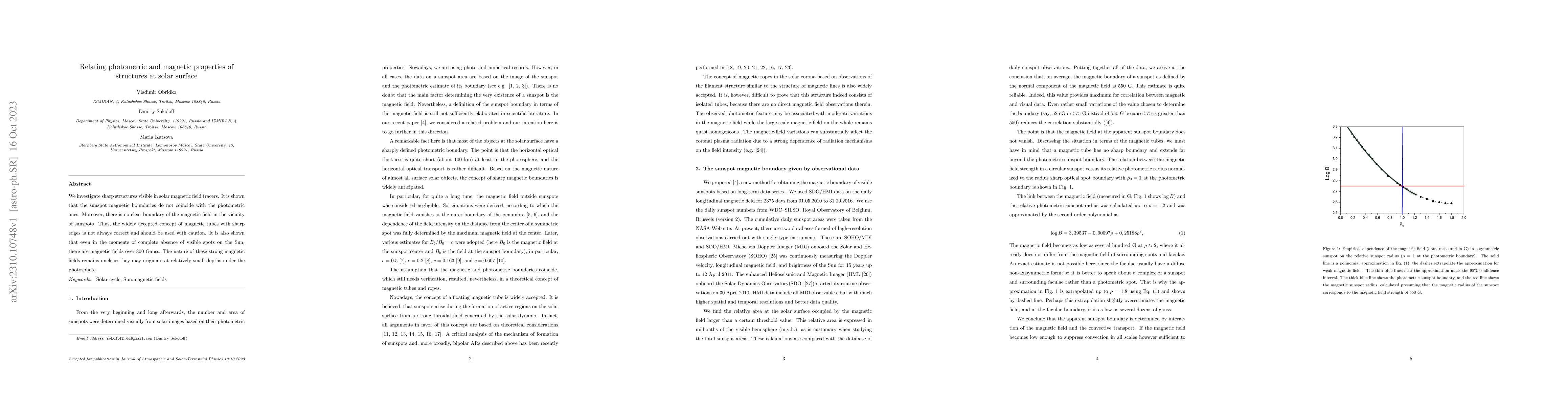 Thumbnail for Relating photometric and magnetic properties of structures at solar
  surface