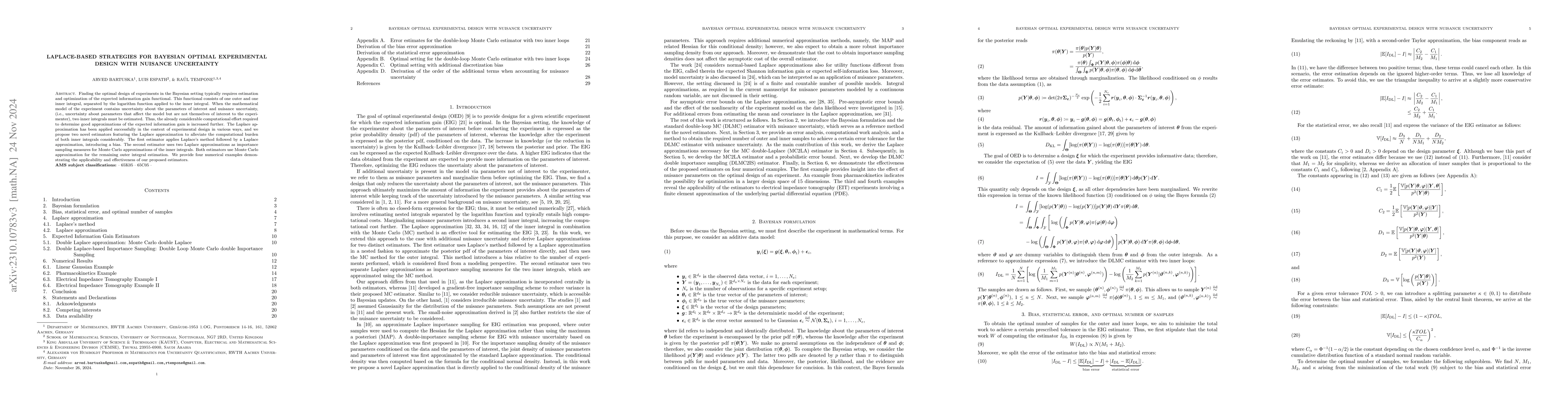 Thumbnail for Laplace-based strategies for Bayesian optimal experimental design with
  nuisance uncertainty