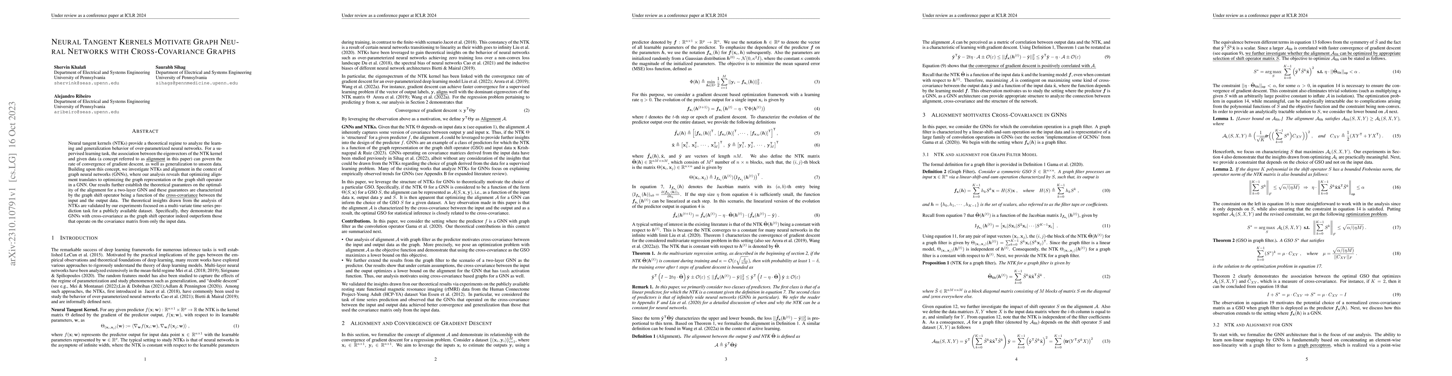 Thumbnail for Neural Tangent Kernels Motivate Graph Neural Networks with
  Cross-Covariance Graphs