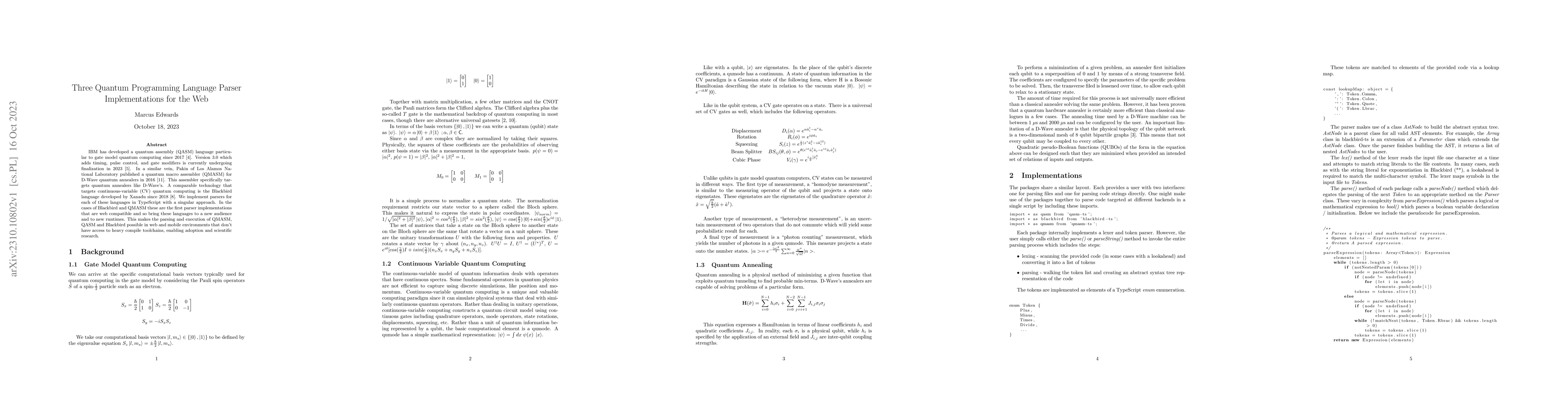 Thumbnail for Three Quantum Programming Language Parser Implementations for the Web
