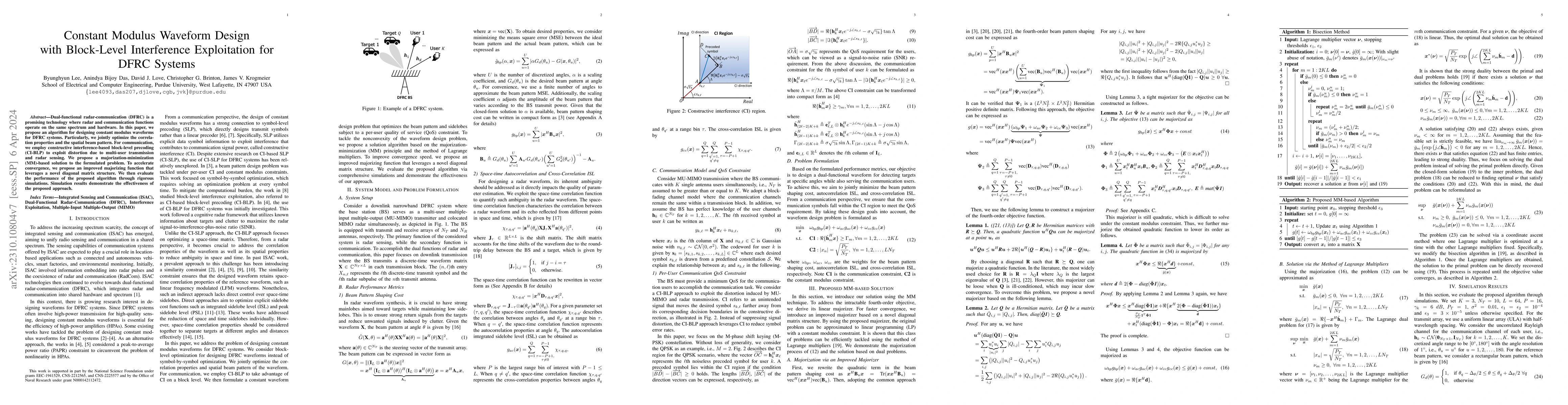 Thumbnail for Constant Modulus Waveform Design with Block-Level Interference
  Exploitation for DFRC Systems