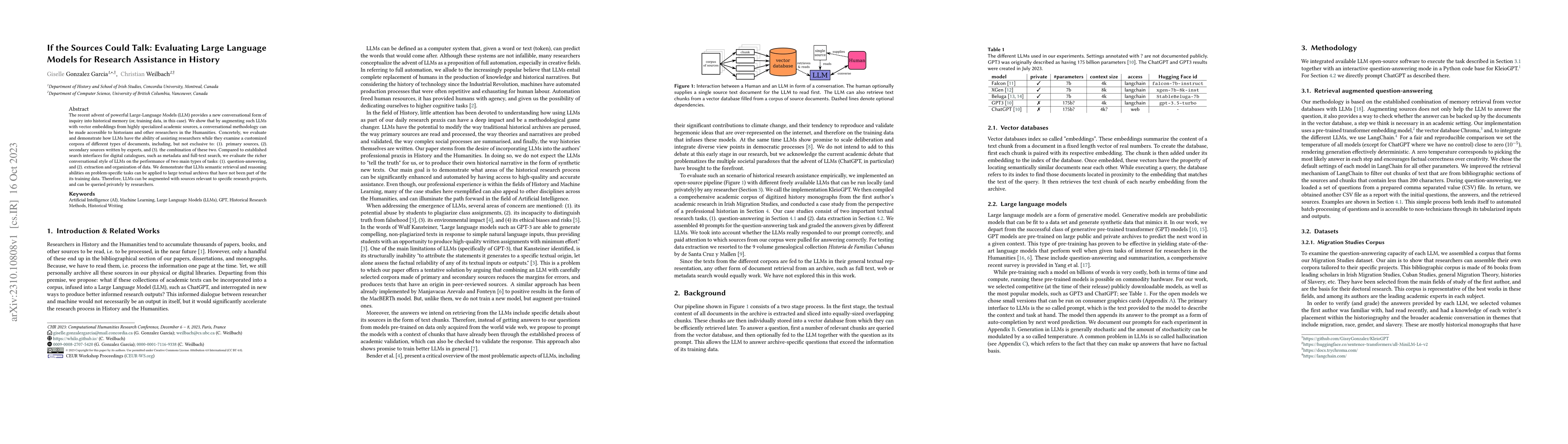 Thumbnail for If the Sources Could Talk: Evaluating Large Language Models for Research
  Assistance in History