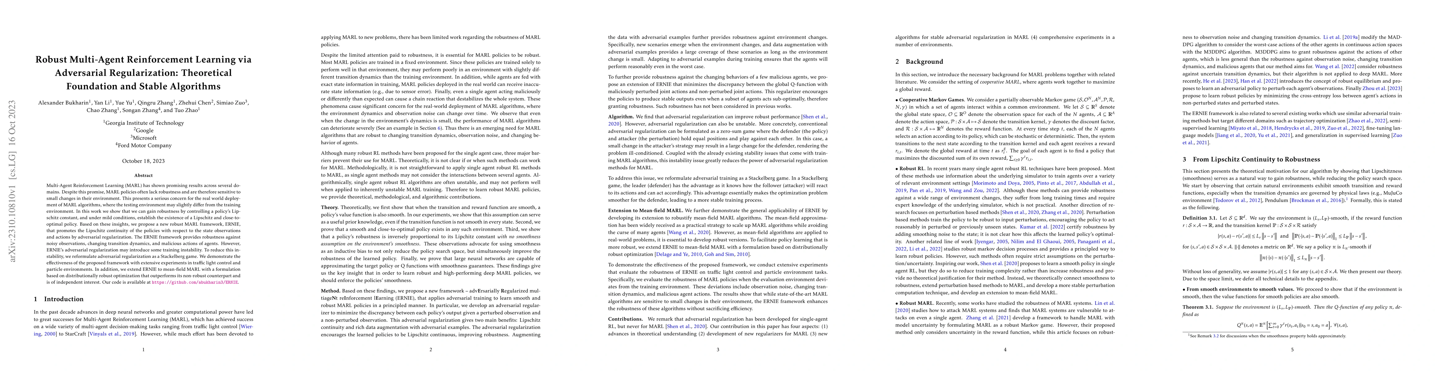 Thumbnail for Robust Multi-Agent Reinforcement Learning via Adversarial
  Regularization: Theoretical Foundation and Stable Algorithms