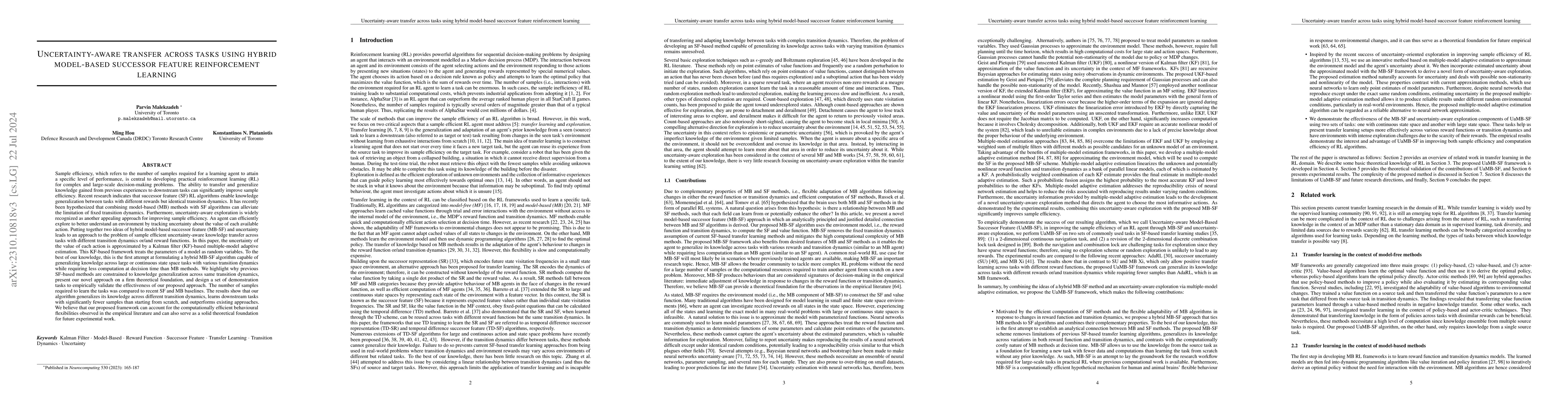 Thumbnail for Uncertainty-aware transfer across tasks using hybrid model-based
  successor feature reinforcement learning