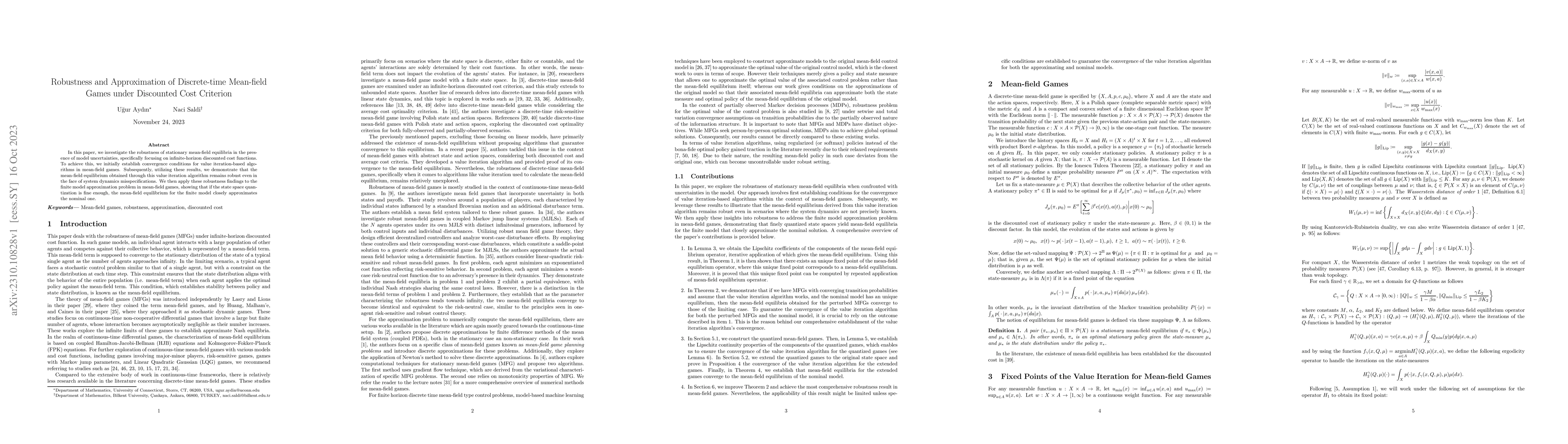 Thumbnail for Robustness and Approximation of Discrete-time Mean-field Games under
  Discounted Cost Criterion
