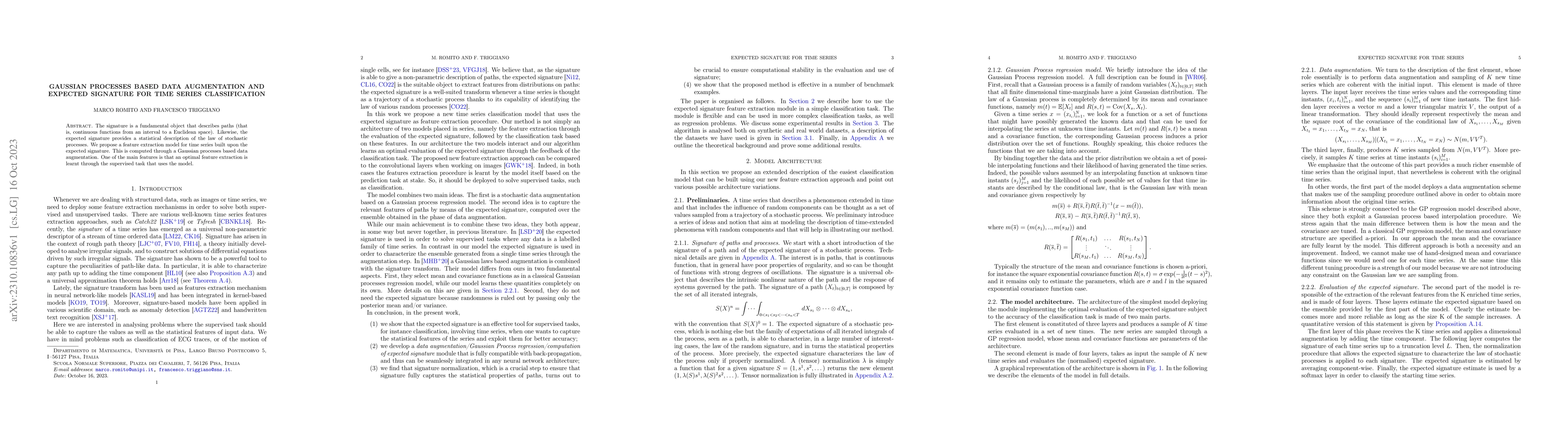 Thumbnail for Gaussian processes based data augmentation and expected signature for
  time series classification