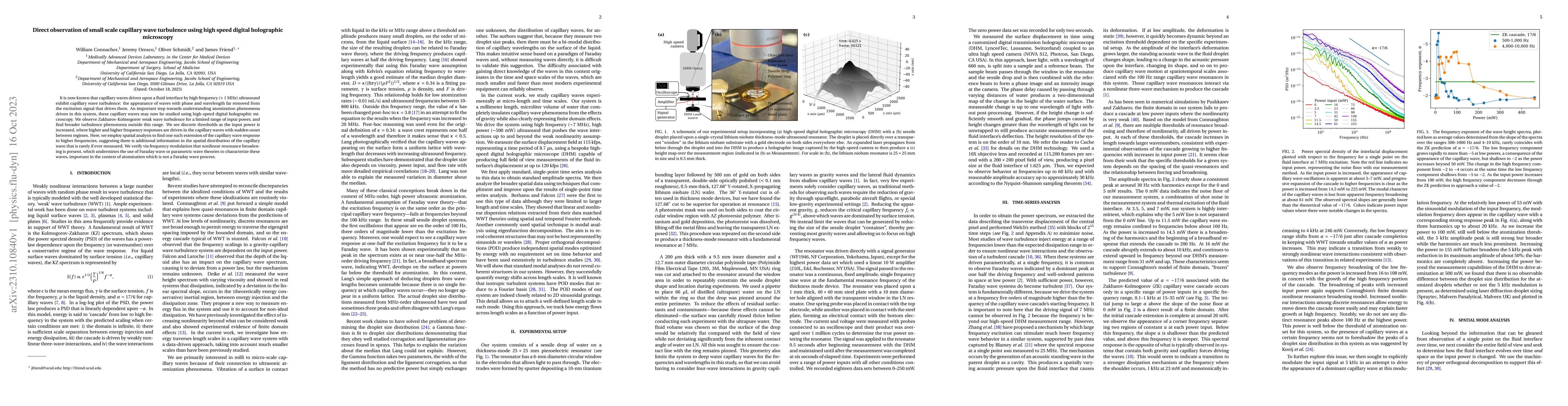 Thumbnail for Direct observation of small scale capillary wave turbulence using high
  speed digital holographic microscopy