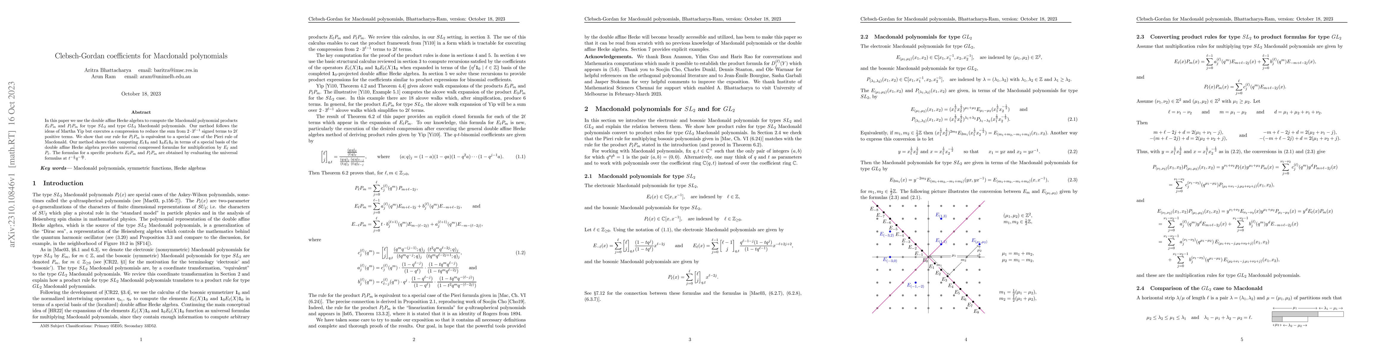 Thumbnail for Clebsch-Gordan coefficients for Macdonald polynomials