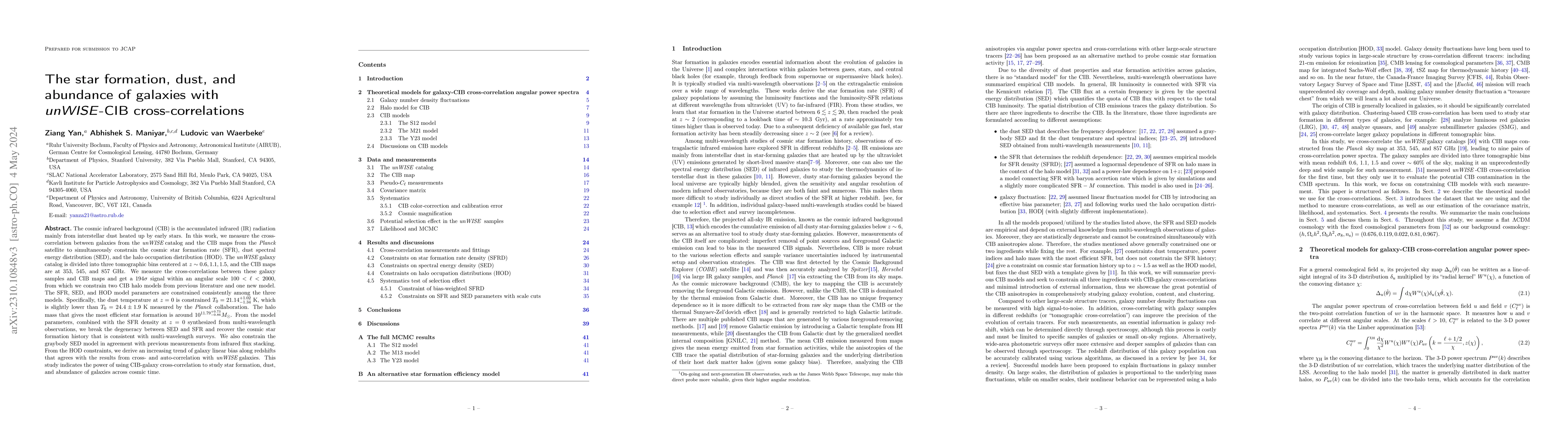 Thumbnail for The star formation, dust, and abundance of galaxies with unWISE-CIB
  cross-correlations