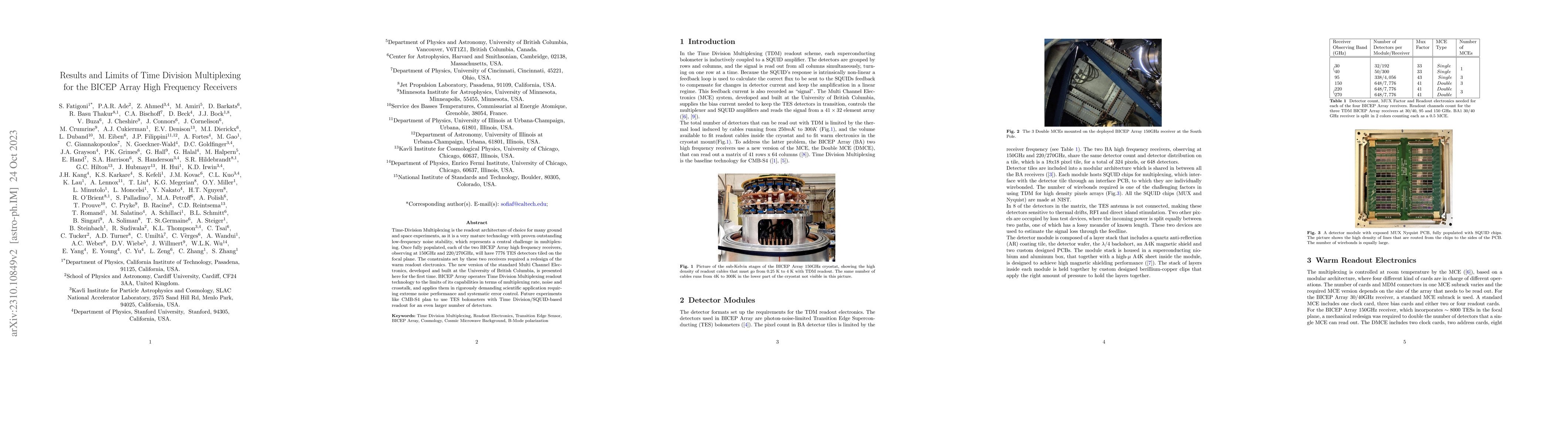 Thumbnail for Results and Limits of Time Division Multiplexing for the BICEP Array
  High Frequency Receivers