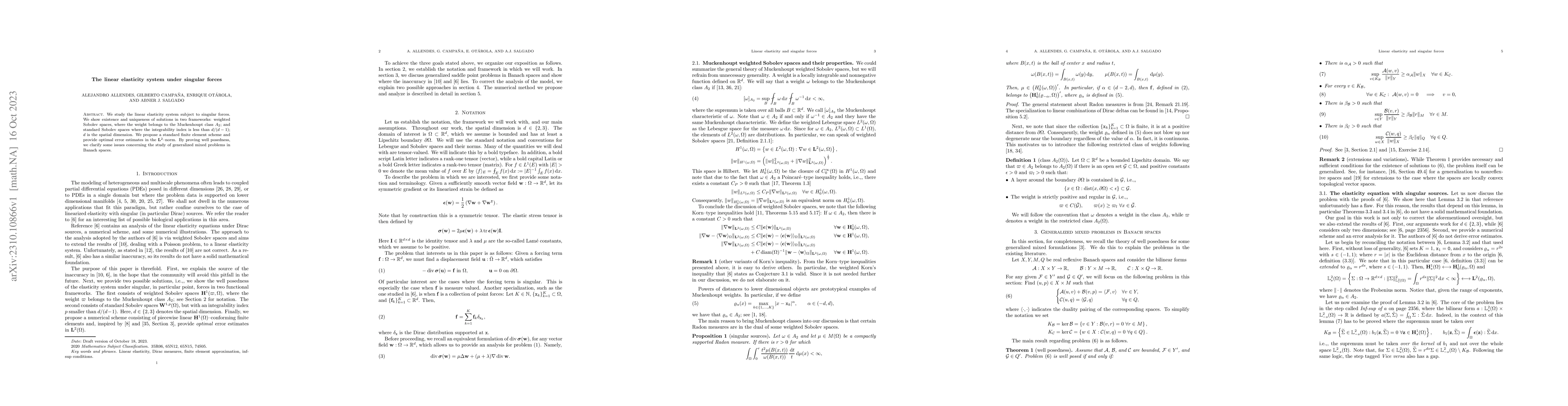 Thumbnail for The linear elasticity system under singular forces