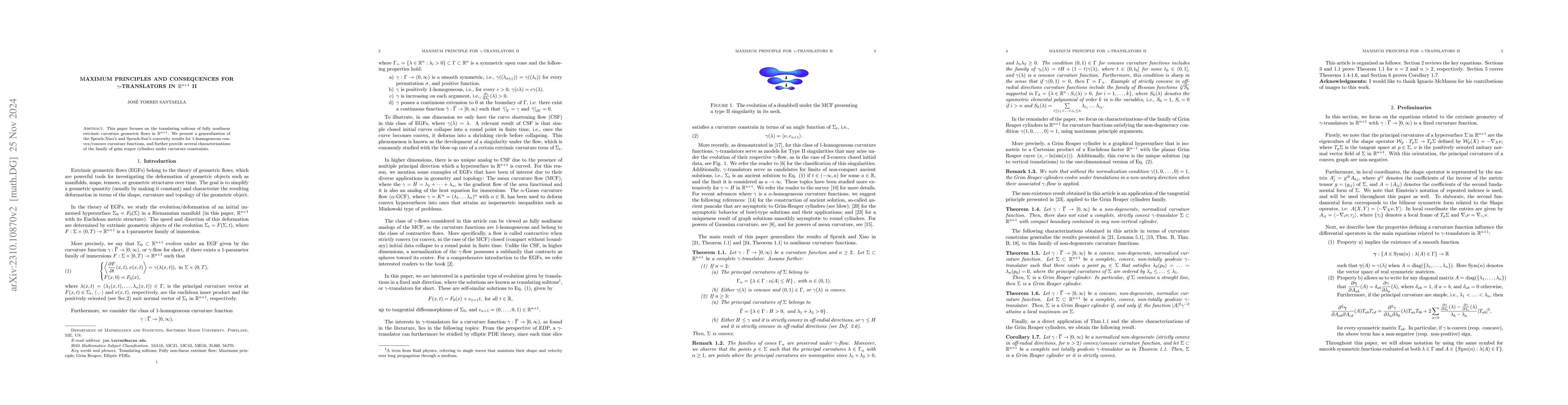 Thumbnail for Maximum Principles and Consequences for $\gamma$-translators in
  $\mathbb{R}^{n+1}$ II