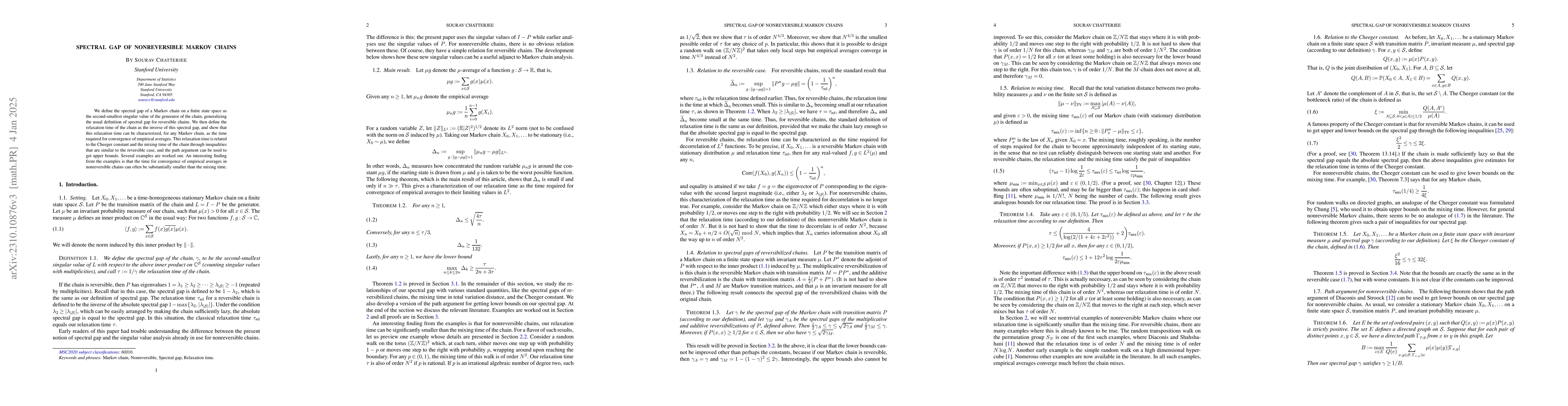 Thumbnail for Spectral gap of nonreversible Markov chains
