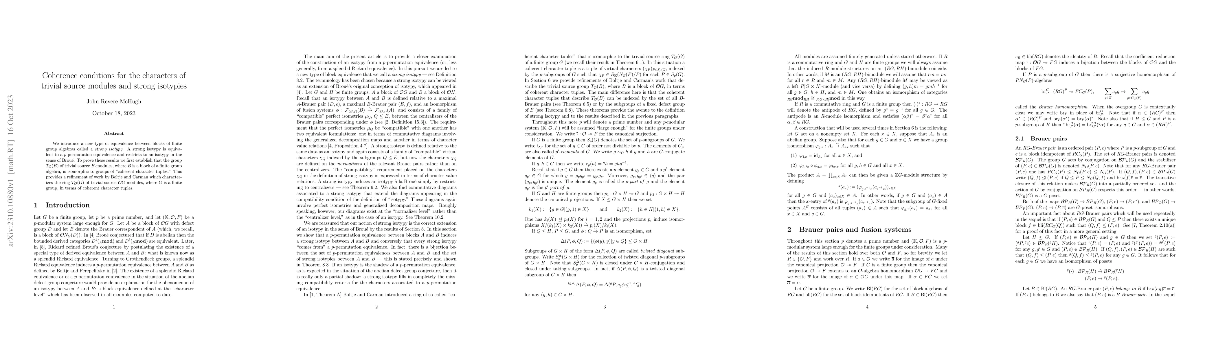 Thumbnail for Coherence conditions for the characters of trivial source modules and
  strong isotypies