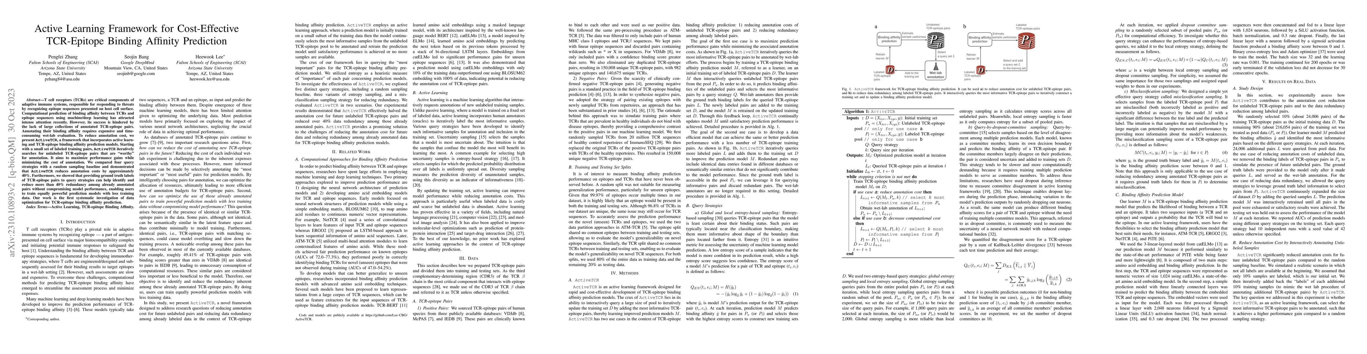 Thumbnail for Active Learning Framework for Cost-Effective TCR-Epitope Binding
  Affinity Prediction