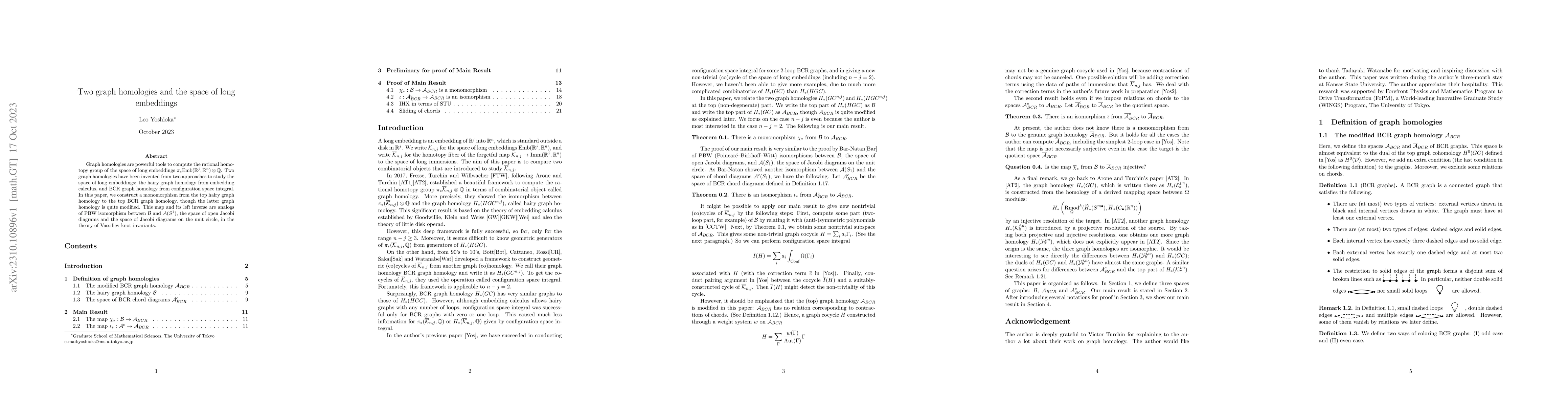 Thumbnail for Two graph homologies and the space of long embeddings