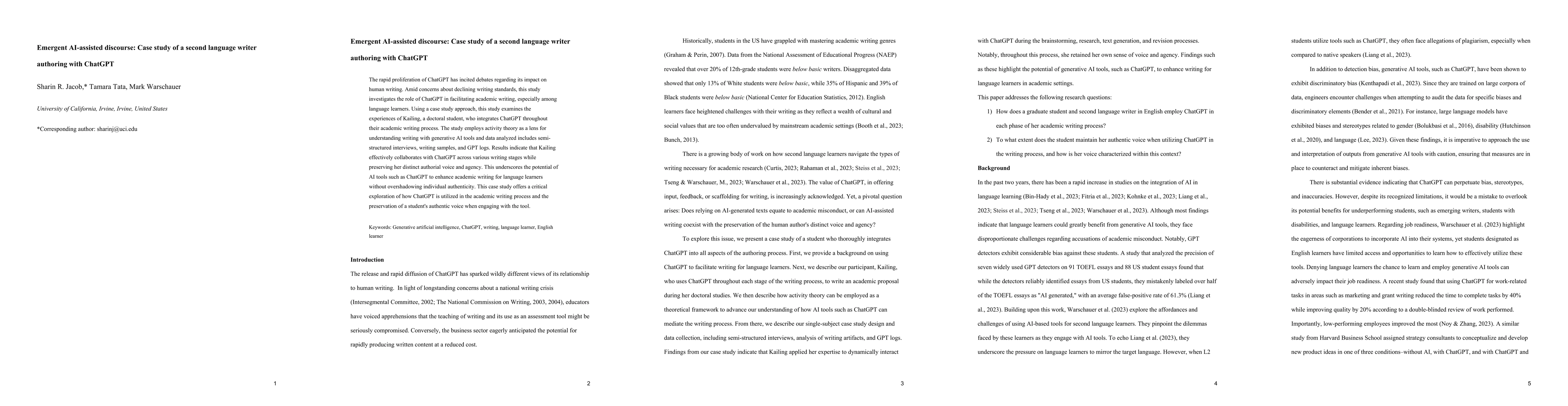 Thumbnail for Emergent AI-Assisted Discourse: Case Study of a Second Language Writer
  Authoring with ChatGPT
