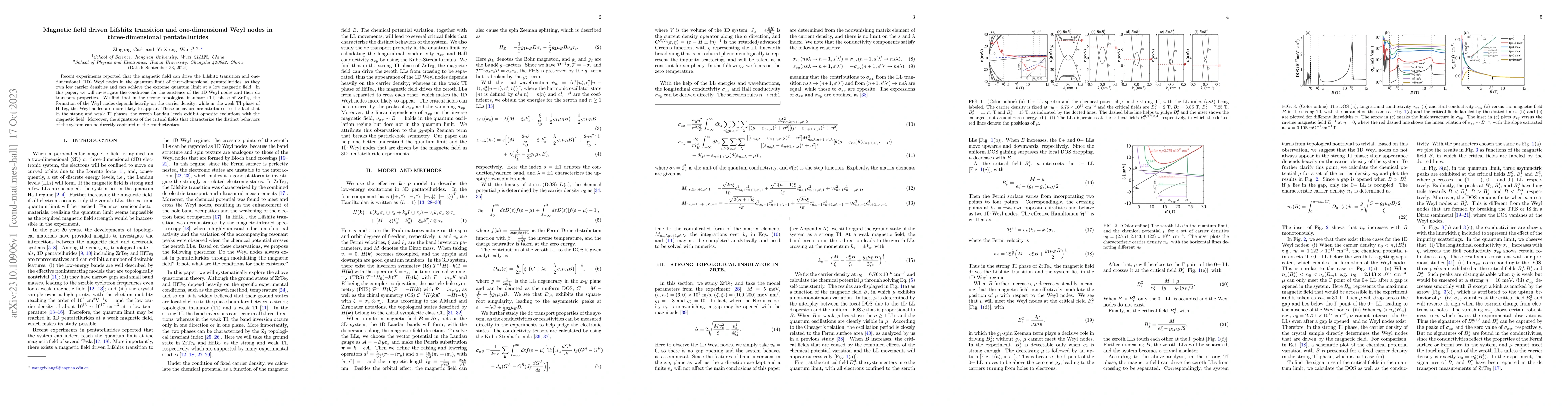 Thumbnail for Magnetic field driven Lifshitz transition and one-dimensional Weyl nodes
  in three-dimensional pentatellurides