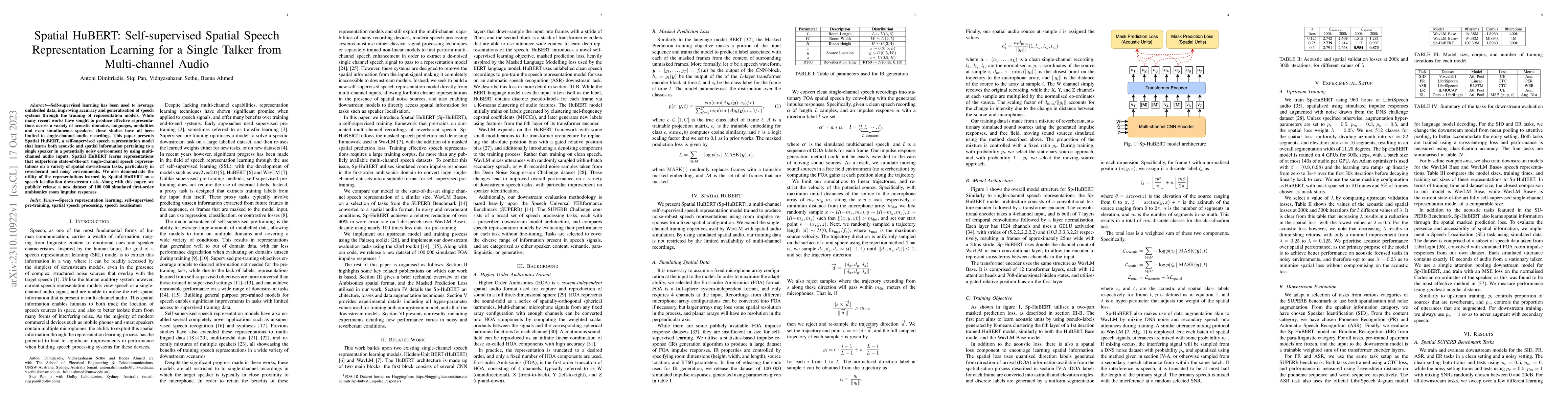 Thumbnail for Spatial HuBERT: Self-supervised Spatial Speech Representation Learning
  for a Single Talker from Multi-channel Audio