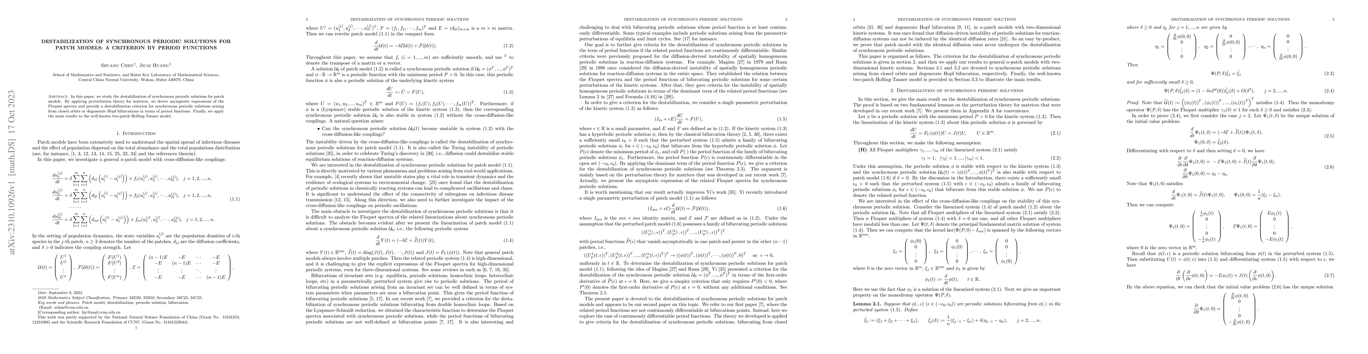 Thumbnail for Destabilization of synchronous periodic solutions for patch models: a
  criterion by period functions