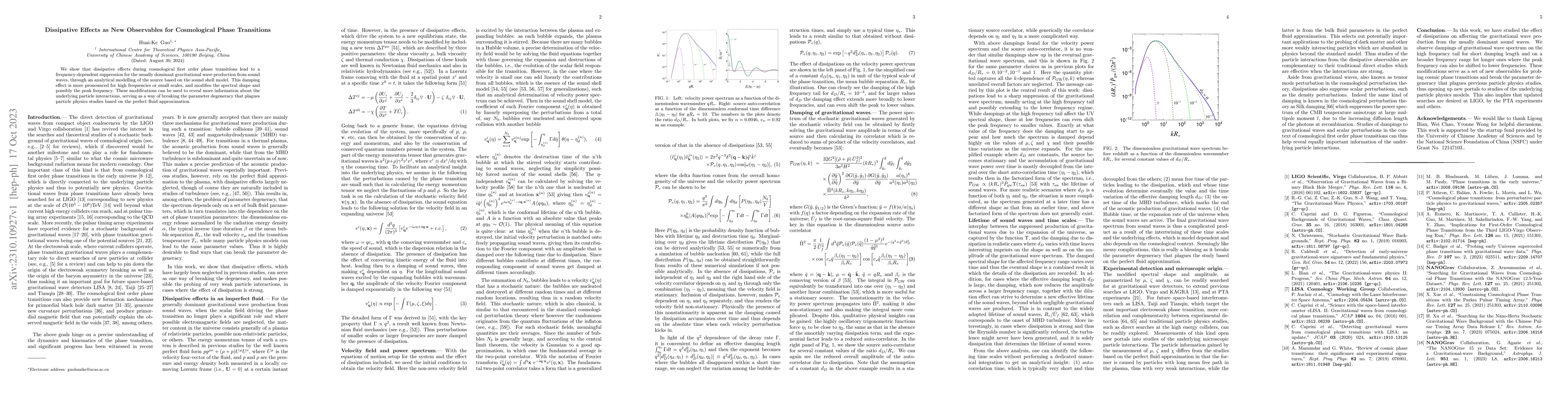 Thumbnail for Dissipative Effects as New Observables for Cosmological Phase
  Transitions