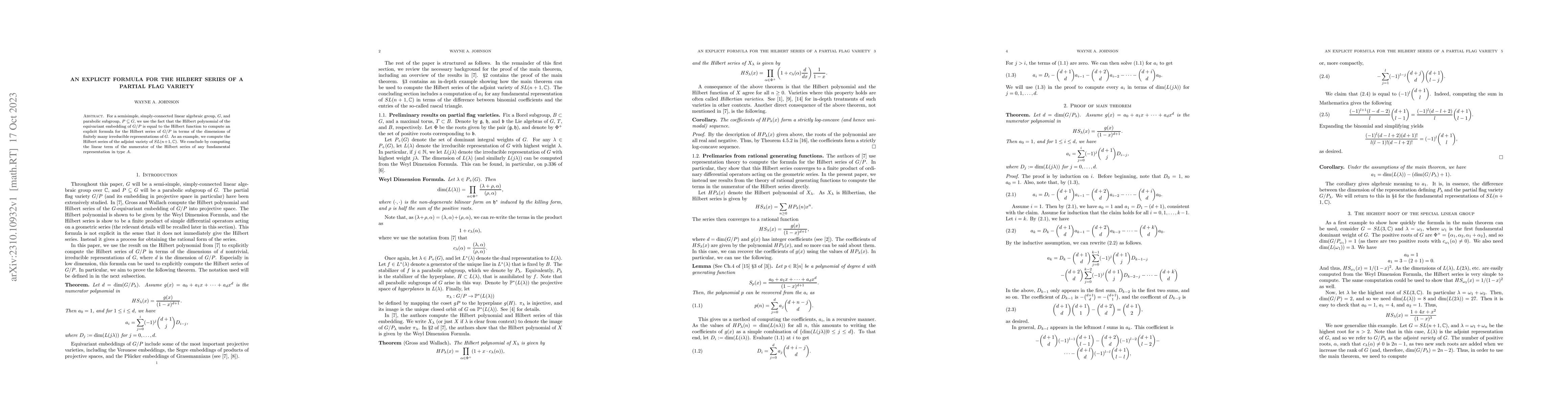 Thumbnail for An explicit formula for the Hilbert series of a partial flag variety