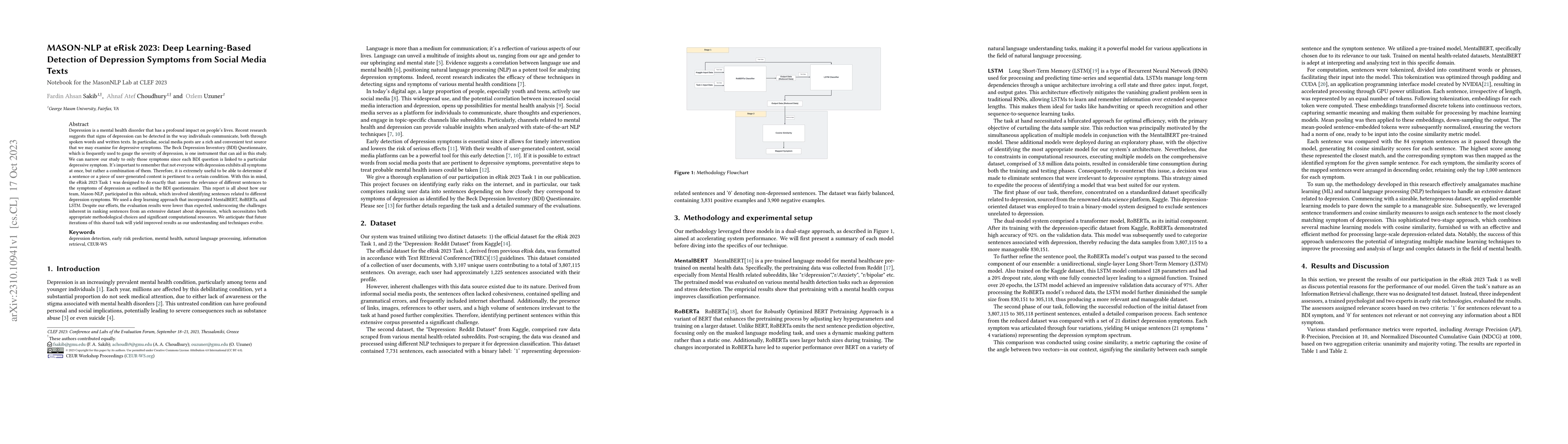 Thumbnail for MASON-NLP at eRisk 2023: Deep Learning-Based Detection of Depression
  Symptoms from Social Media Texts