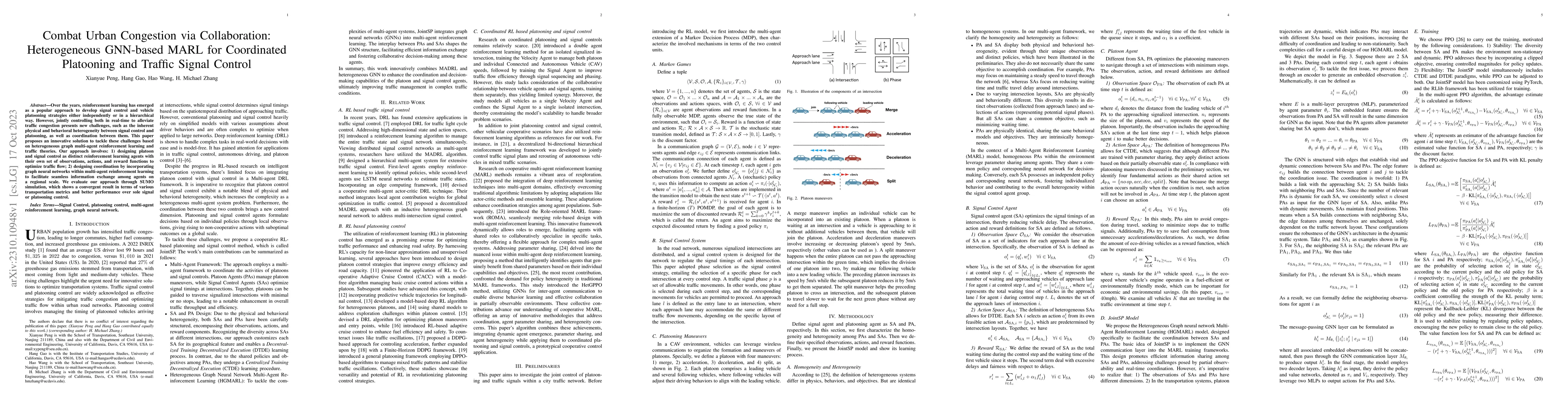 Thumbnail for Combat Urban Congestion via Collaboration: Heterogeneous GNN-based MARL
  for Coordinated Platooning and Traffic Signal Control