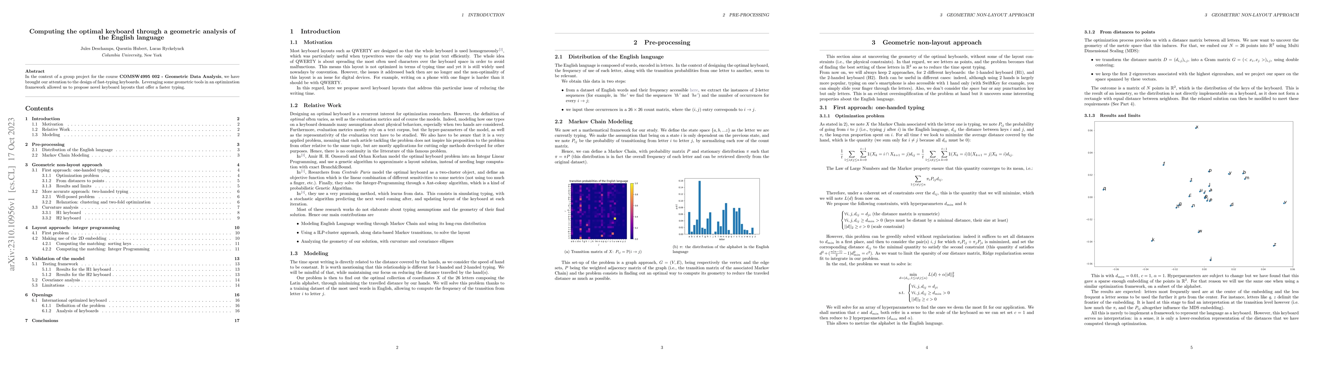 Thumbnail for Computing the optimal keyboard through a geometric analysis of the
  English language