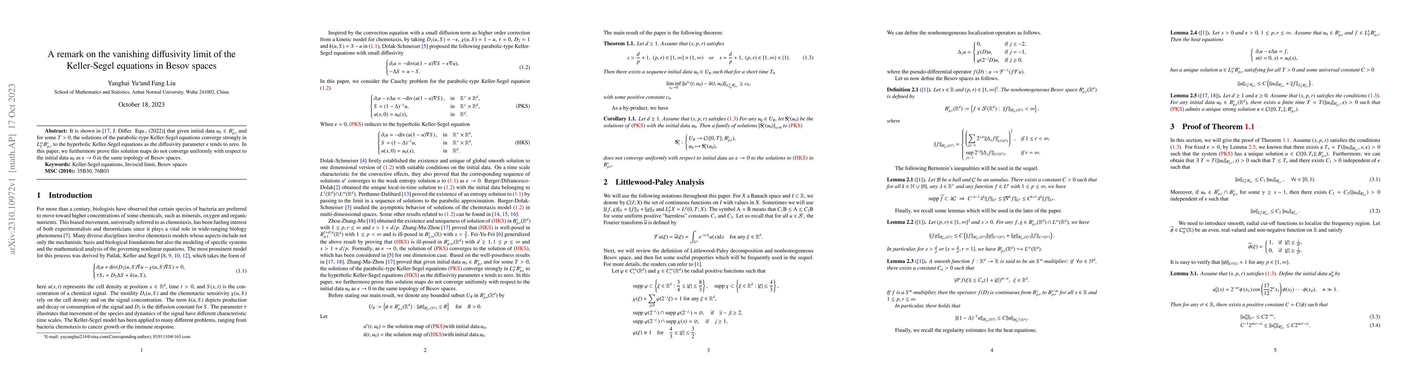 Thumbnail for A remark on the vanishing diffusivity limit of the Keller-Segel
  equations in Besov spaces