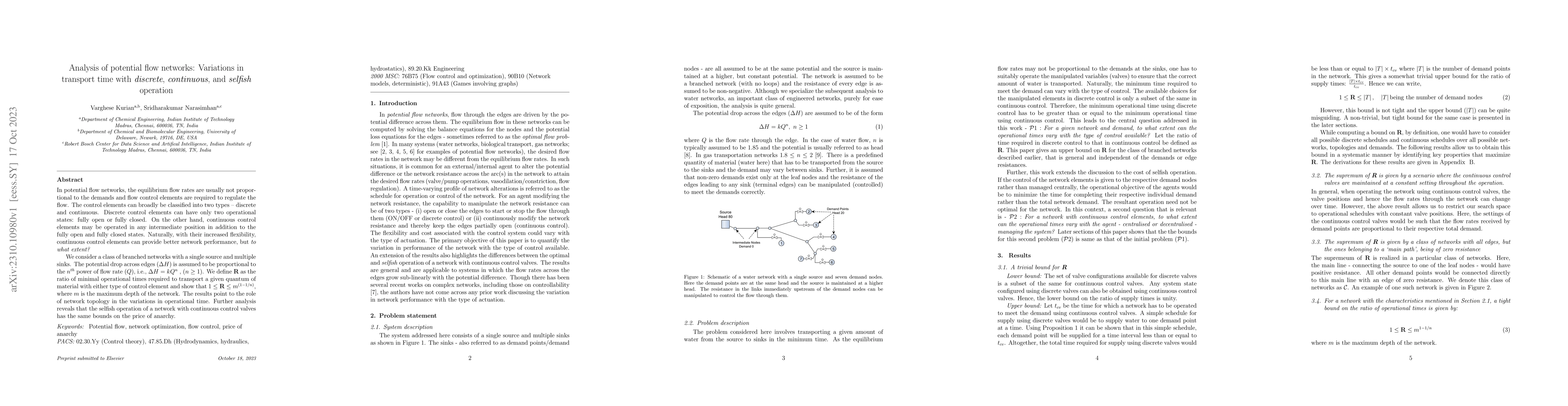 Thumbnail for Analysis of potential flow networks: Variations in transport time with
  $discrete$, $continuous$, and $selfish$ operation