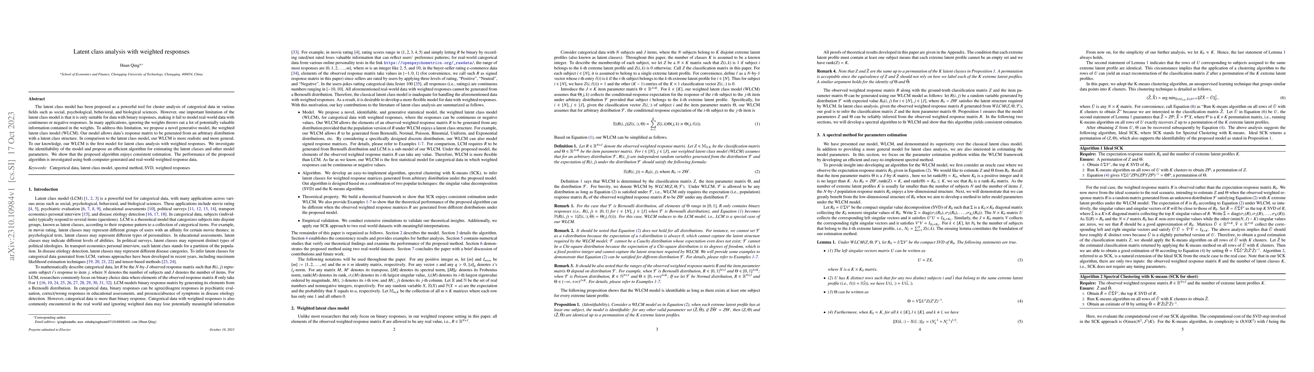 Thumbnail for Latent class analysis with weighted responses