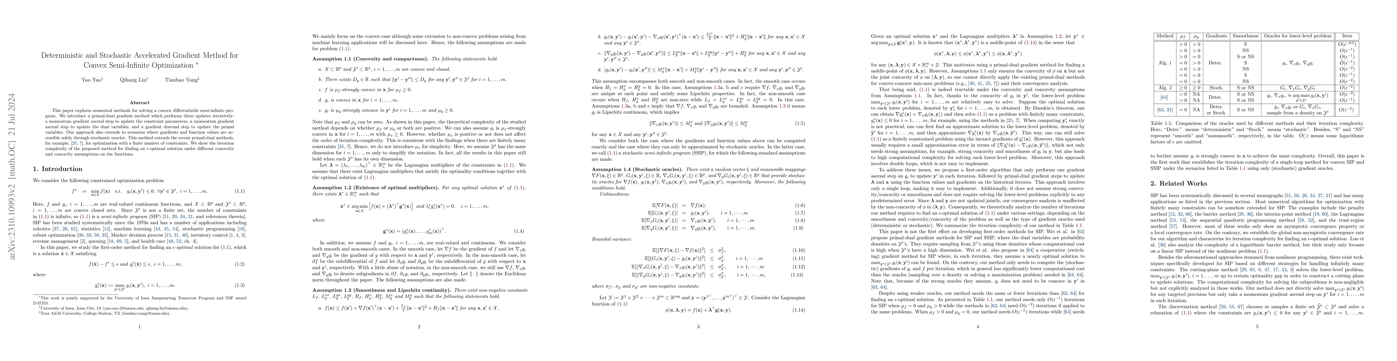 Thumbnail for Deterministic and Stochastic Accelerated Gradient Method for Convex
  Semi-Infinite Optimization