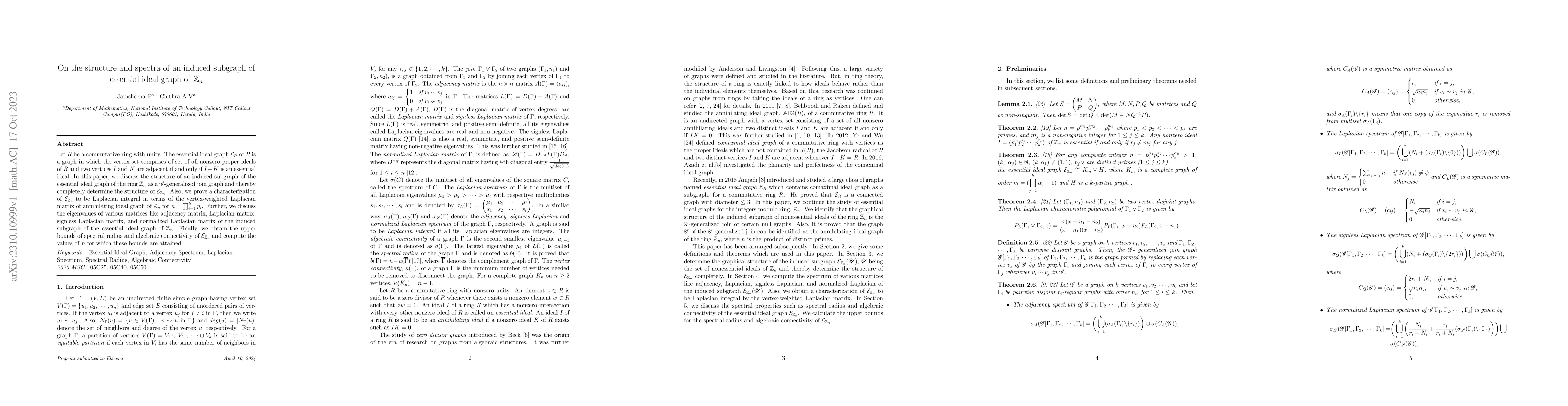Thumbnail for On the structure and spectra of an induced subgraph of essential ideal
  graph of $\mathbb{Z}_{n}$