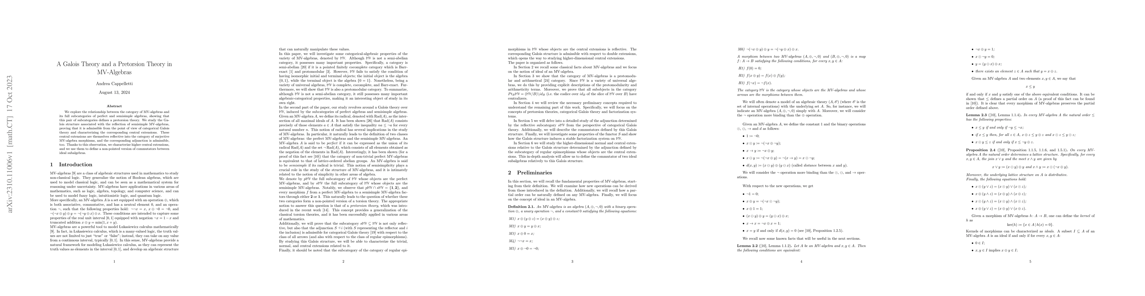 Thumbnail for A Galois Theory and a Pretorsion Theory in MV-Algebras
