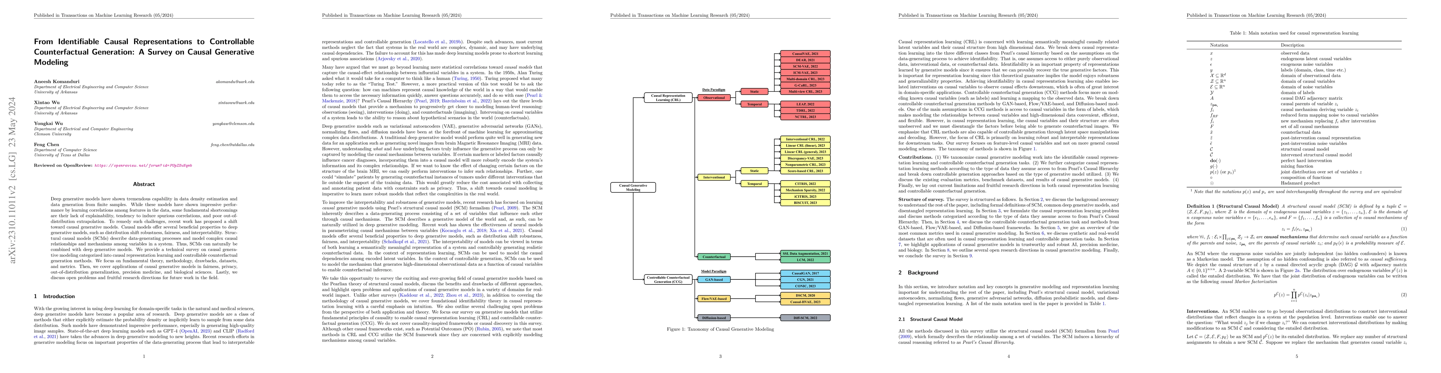 Thumbnail for From Identifiable Causal Representations to Controllable Counterfactual
  Generation: A Survey on Causal Generative Modeling