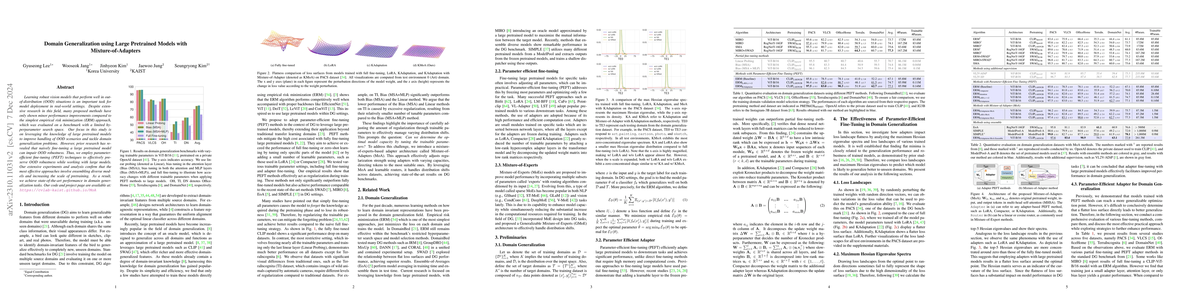 Thumbnail for Domain Generalization Using Large Pretrained Models with
  Mixture-of-Adapters