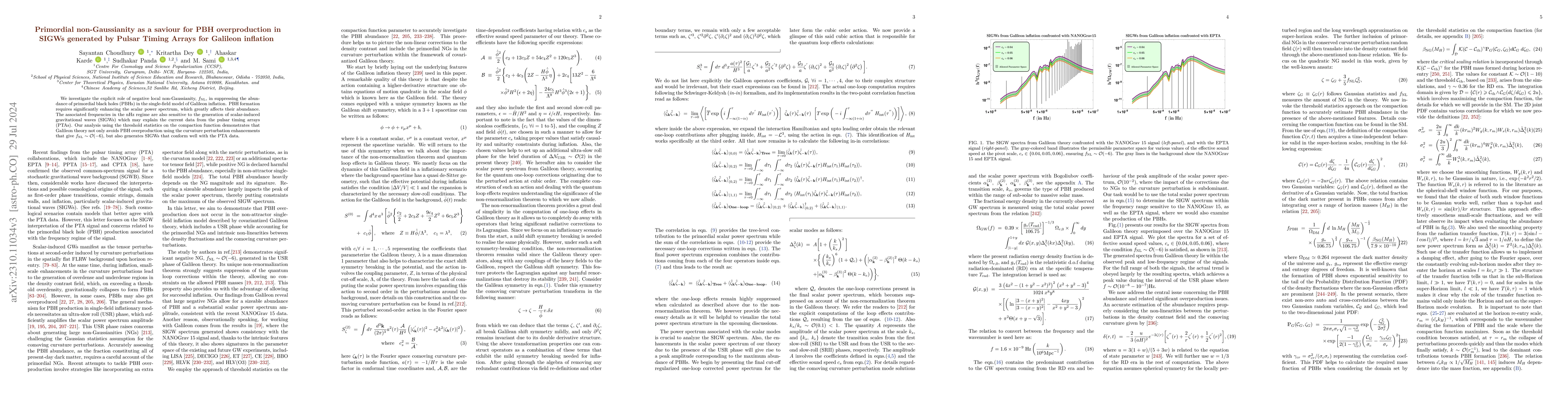 Thumbnail for Primordial non-Gaussianity as a saviour for PBH overproduction in SIGWs
  generated by Pulsar Timing Arrays for Galileon inflation