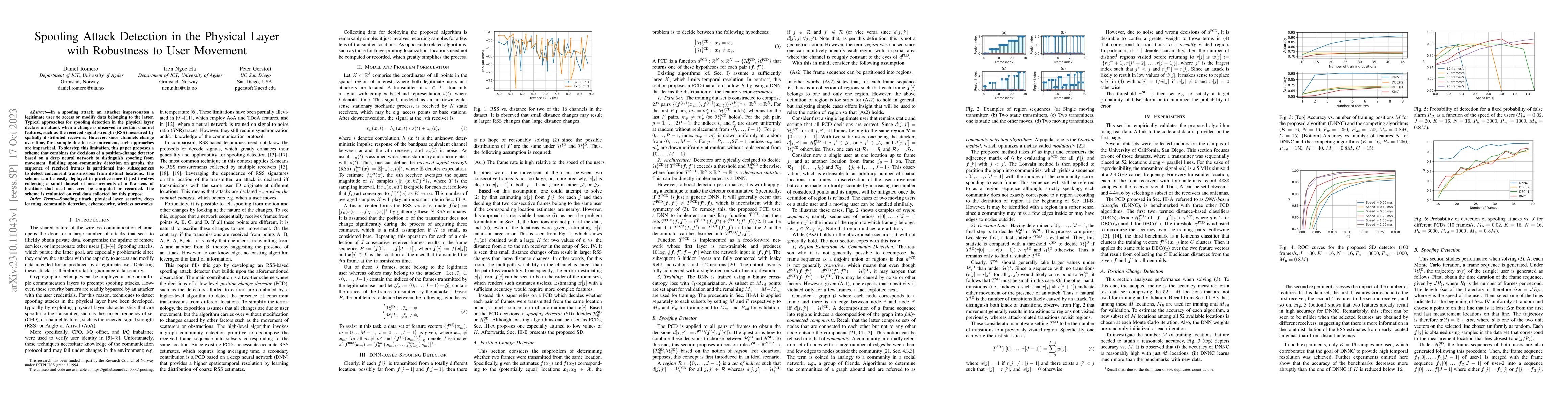 Thumbnail for Spoofing Attack Detection in the Physical Layer with Robustness to User
  Movement