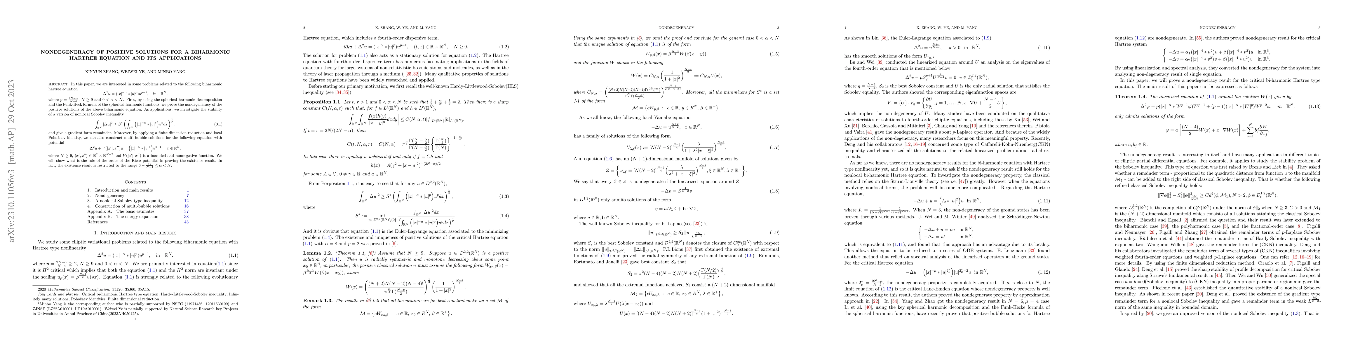 Thumbnail for Nondegeneracy of positive solutions for a biharmonic hartree equation
  and its applications