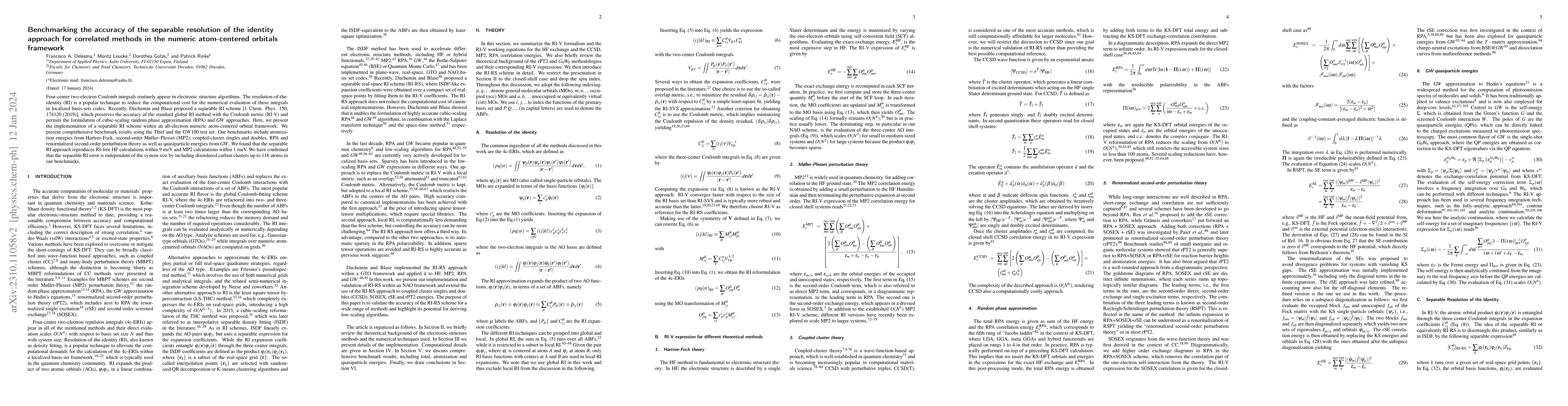Thumbnail for Benchmarking the accuracy of the separable resolution of the identity
  approach for correlated methods in the numeric atom-centered orbitals
  framework