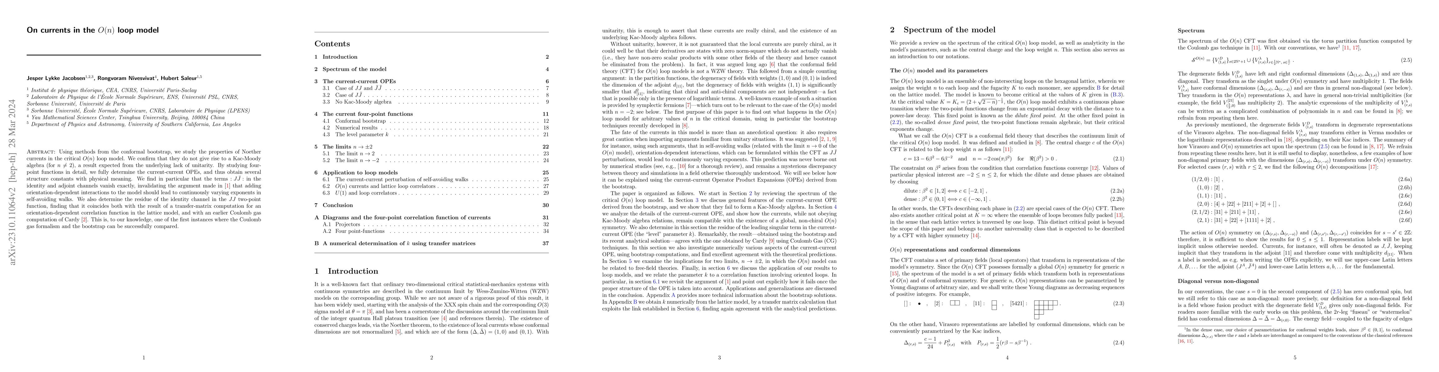 Thumbnail for On currents in the $O(n)$ loop model
