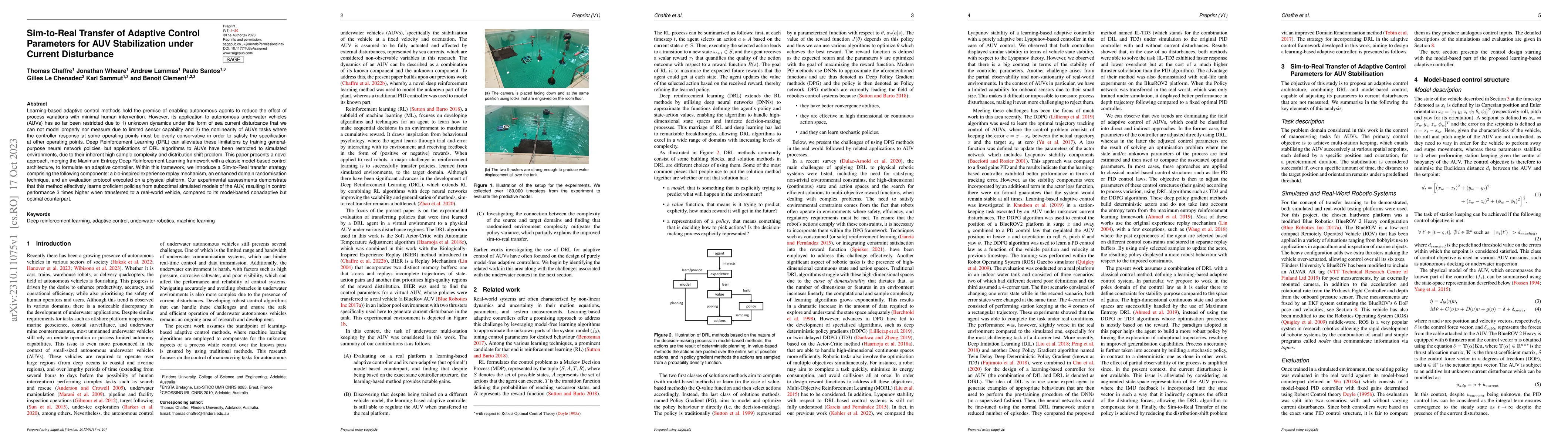 Thumbnail for Sim-to-Real Transfer of Adaptive Control Parameters for AUV
  Stabilization under Current Disturbance