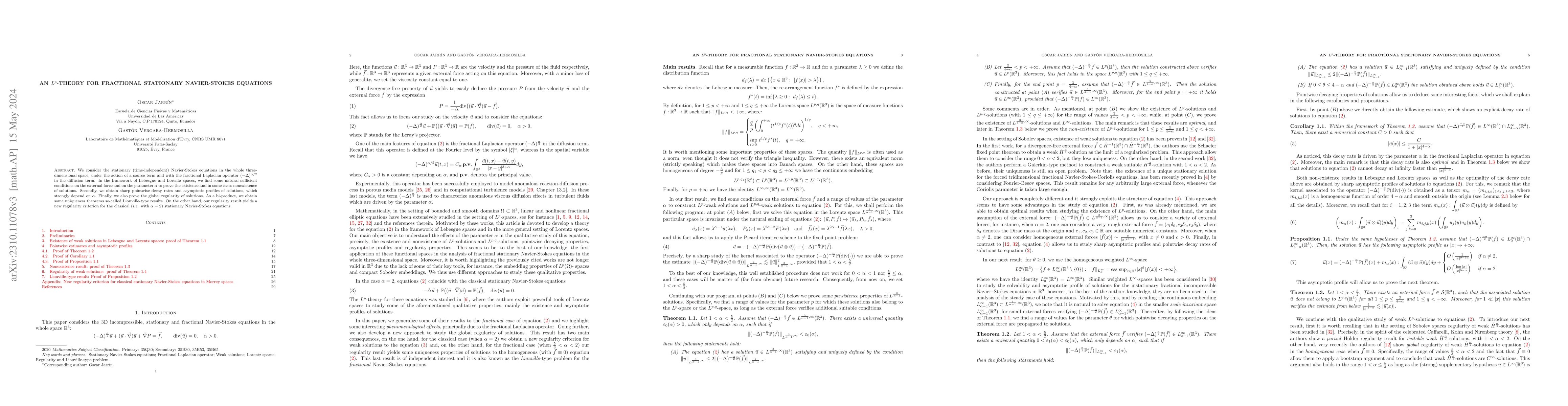 Thumbnail for An Lp-theory for fractional stationary Navier-Stokes equations