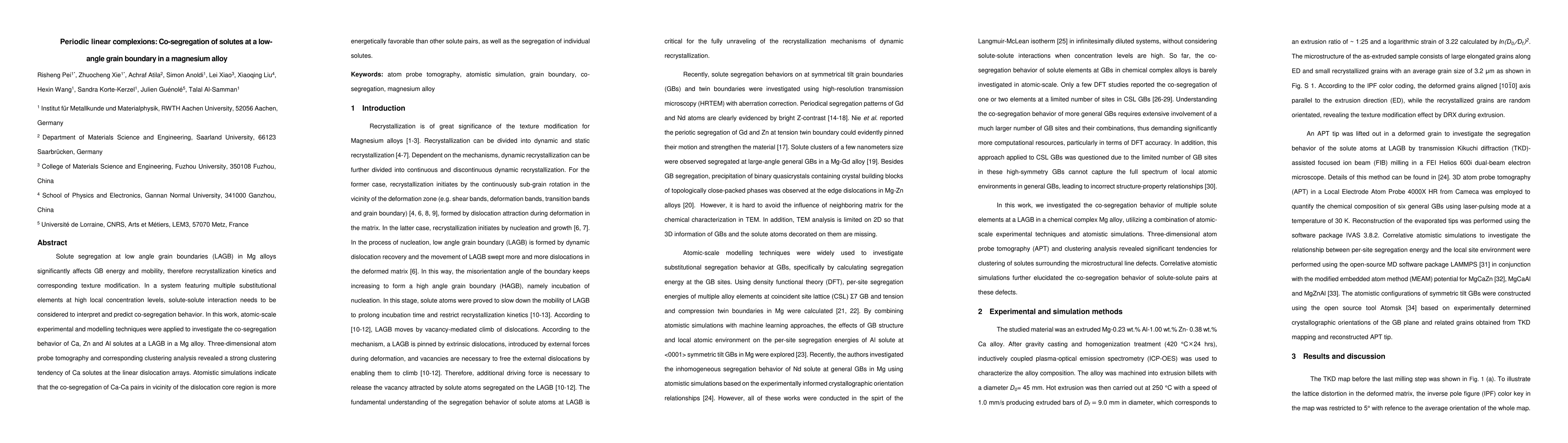 Thumbnail for Periodic linear complexions: Co-segregation of solutes at a low-angle
  grain boundary in a magnesium alloy