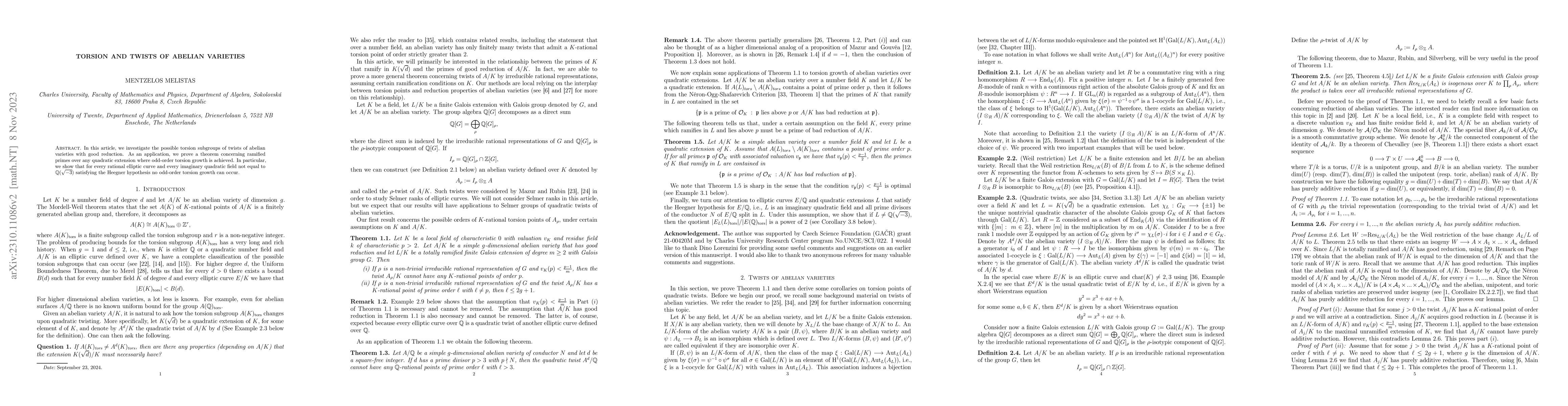 Thumbnail for Torsion and twists of abelian varieties